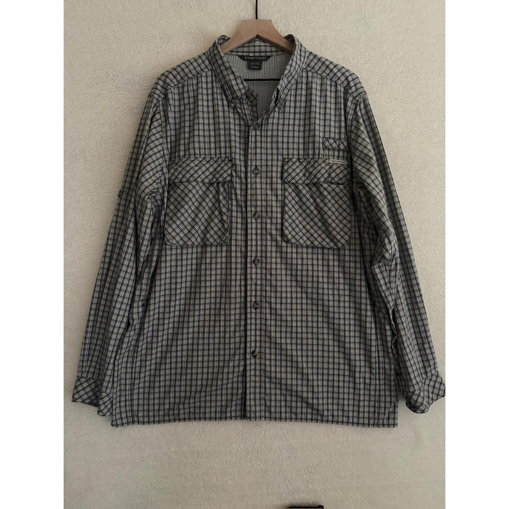ExOfficio Shirt Mens XL Gray Plaid Mesh Vented Long Sleeve Button Up Travel